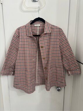 Rosso35 Red and White Plaid Button-Front Shirt Jacket